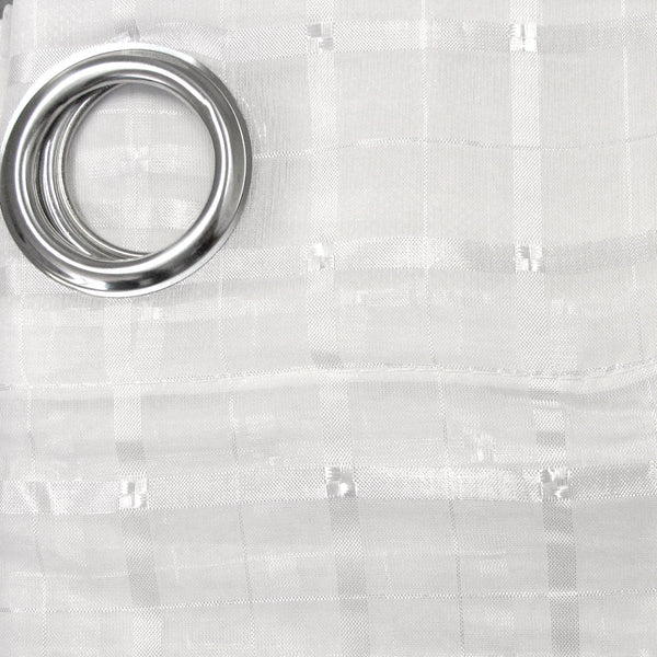 Pair Of White Checkered Eyelet Sheer Curtains 140 X 225Cm Curtains & Drapes