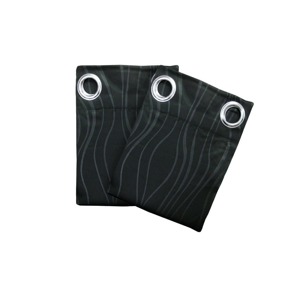 Pair Of Blockout Embossed Eyelet Wave Curtains Black Curtains & Drapes