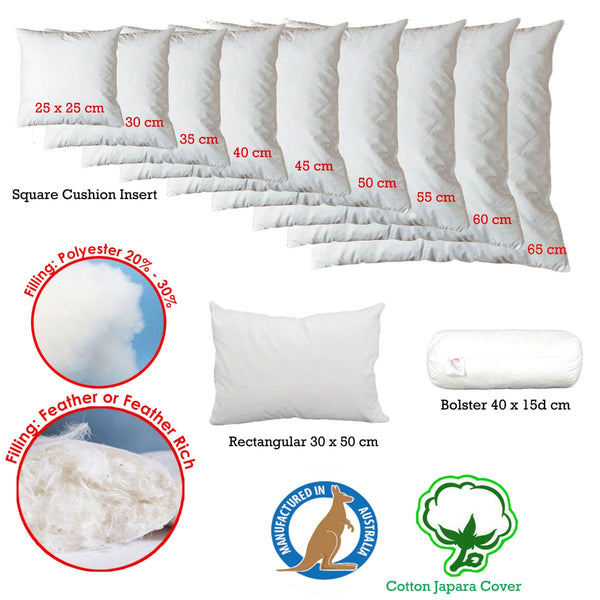 Duck Feather Rich Fill Cushion Inserter Square 25 X 25Cm Cushions & Decorative Pillows