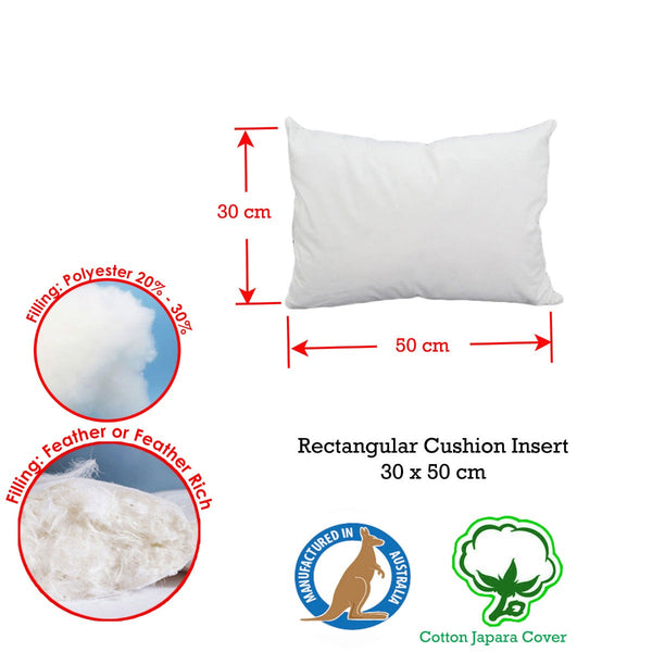Duck Feather Rich Fill Cushion Inserter Rectangular 30 X 50Cm Cushions & Decorative Pillows