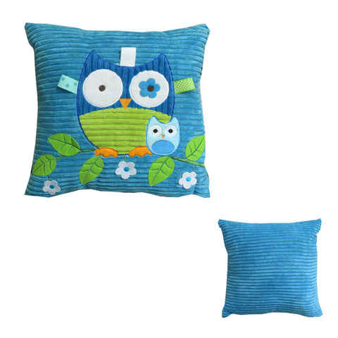 Blue Owl Embroidered Applique Square Cushion Cushions & Decorative Pillows