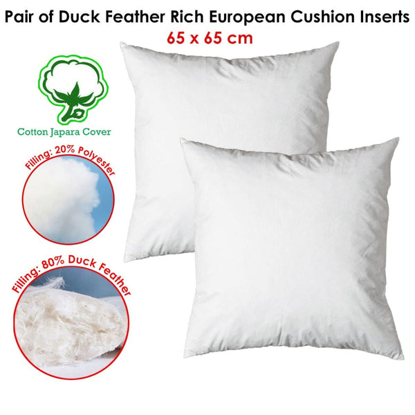 Pair Of Duck Feather Rich Fill Cushion Inserter 65 X Cm Cushions & Decorative Pillows