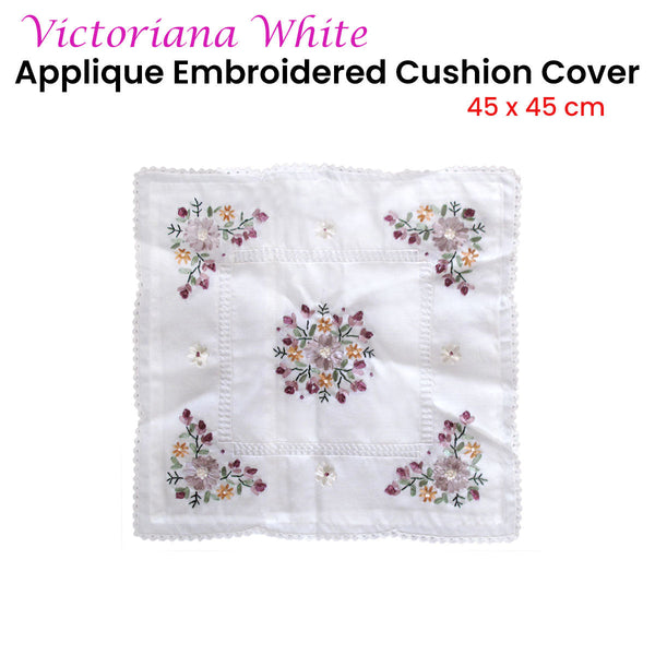 Victoriana White Applique Embroidered Cushion Cover 45 X Cm Cushion Covers