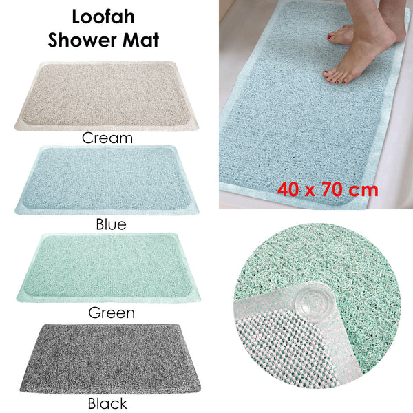 Loofah Shower Mat Cream Non Slip Appliqués & Mats