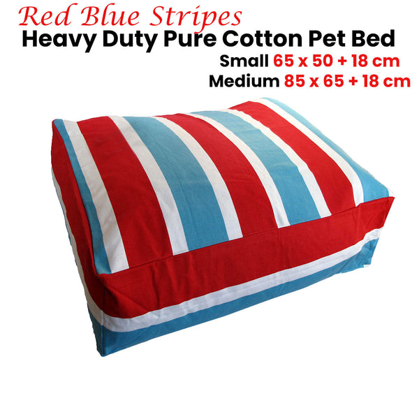 Heavy Duty Pure Cotton Pet Dog Bed Cover Small Blue Red Stripes Pet Beds