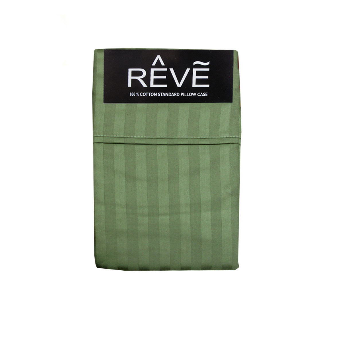Pair Of Reve 100% Cotton Pillowcases 48 X 74 Cm Narrow Stripe Olive Pillow Cases