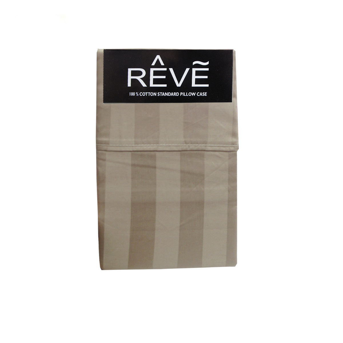 Pair Of Reve 100% Cotton Pillowcases 48 X 74 Cm Wide Stripe Taupe Pillow Cases