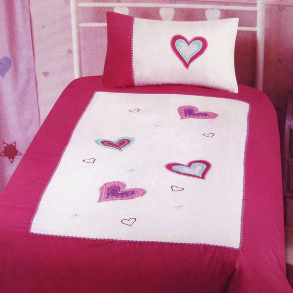 Amia Hearts Embroidered Quilt Cover Set Single Quilt Covers