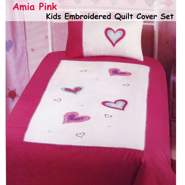 Amia Hearts Embroidered Quilt Cover Set Single Quilt Covers