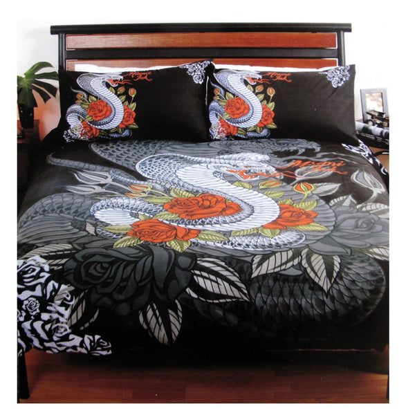 Miami Ink Cobra Black Quilt Cover Set Single Quilt Covers