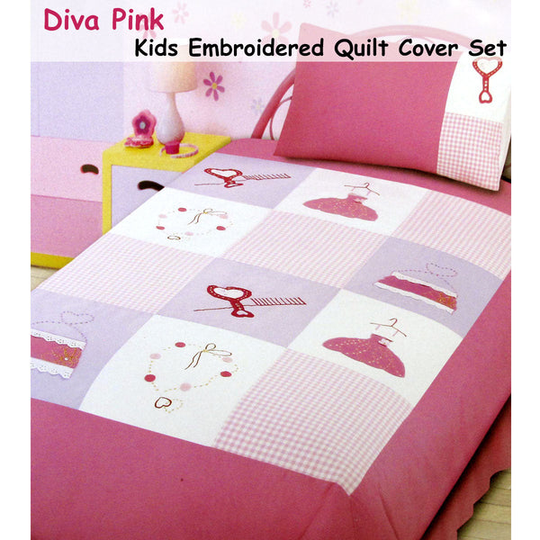 Diva Girls Accessories Embroidered Quilt Cover Set Single Quilt Covers