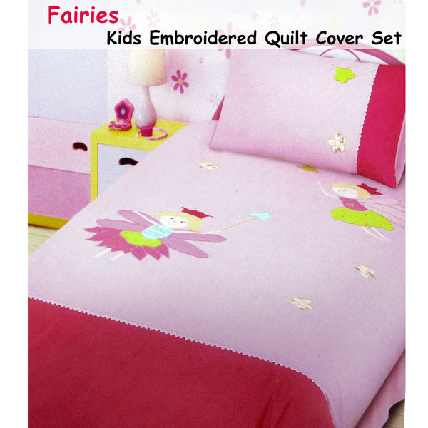 Fairies Embroidered Quilt Cover Set Single Quilt Covers