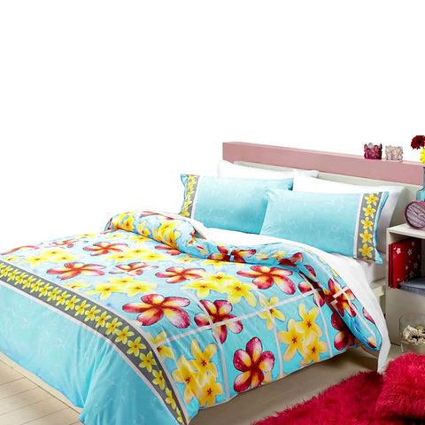Floating Frangipani Quilt Cover Set Aqua Single Quilt Covers
