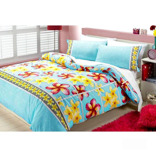 Floating Frangipani Quilt Cover Set Aqua Single Quilt Covers