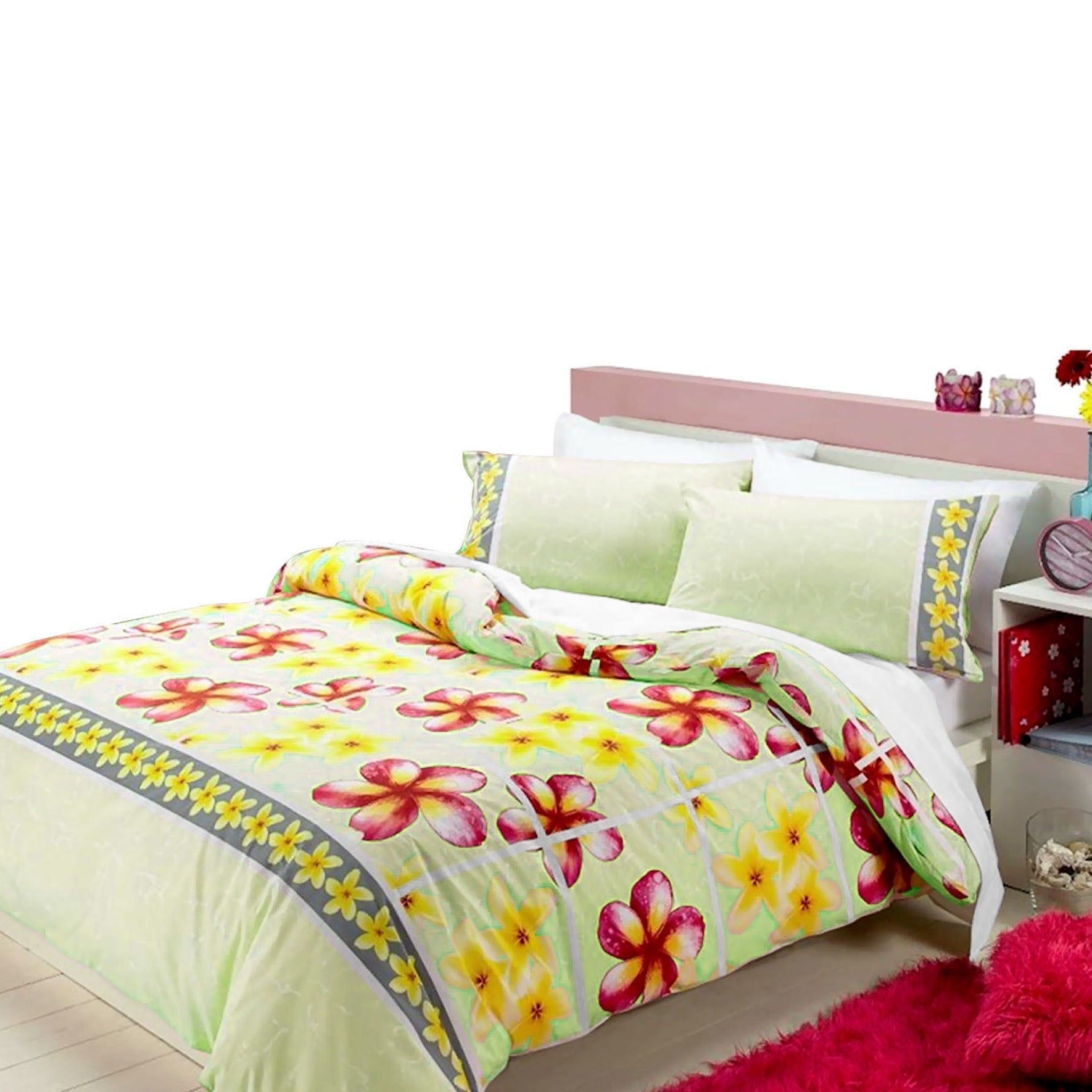 Floating Frangipani Quilt Cover Set Apple Green Single Quilt Covers