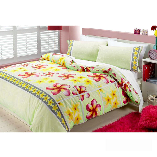 Floating Frangipani Quilt Cover Set Apple Green Single Quilt Covers