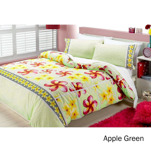 Floating Frangipani Quilt Cover Set Apple Green Single Quilt Covers