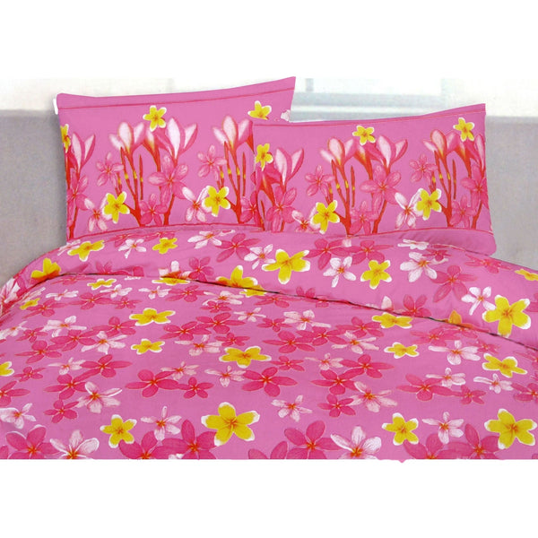 225Tc Polyester Cotton Frangipani Jungle Pink Quilt Cover Set King Quilt Covers