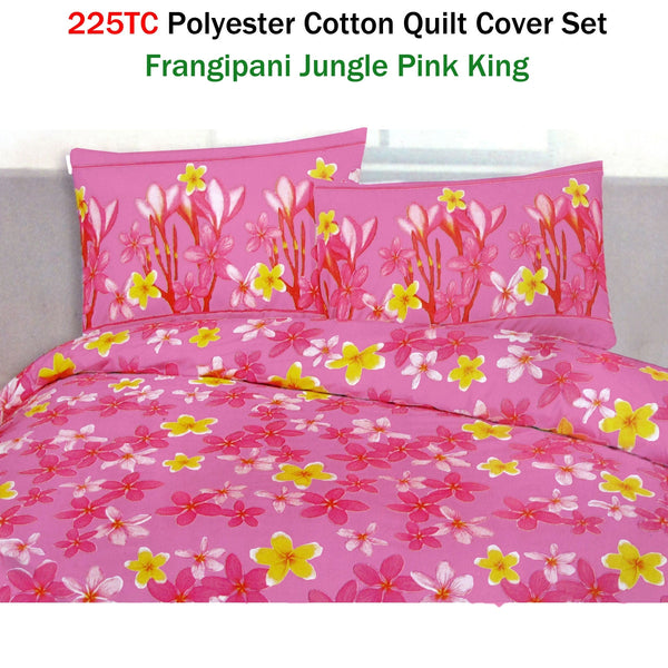 225Tc Polyester Cotton Frangipani Jungle Pink Quilt Cover Set King Quilt Covers