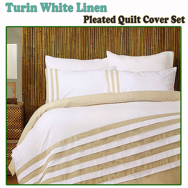 Turin White Linen Quilt Cover Set King Quilt Covers