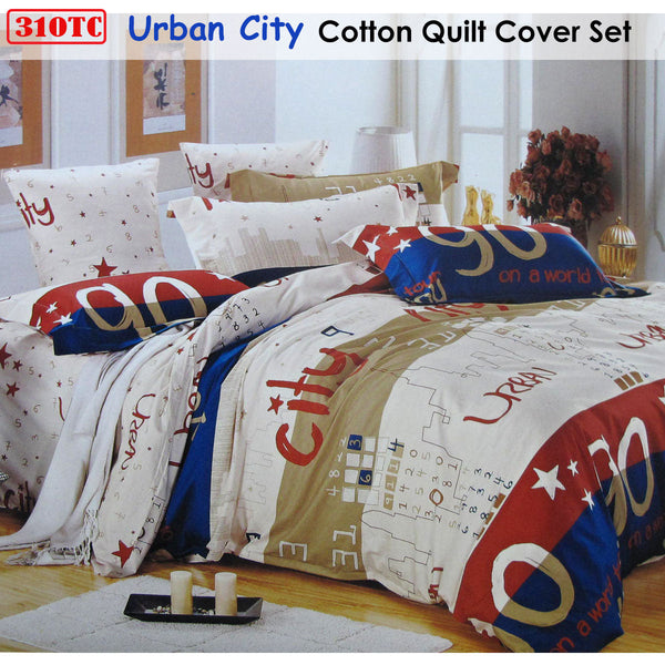 310Tc Urban City Cotton Printed Quilt Cover Set Single Quilt Covers