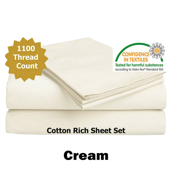 Accessorize 1100Tc Cotton Rich Sheet Set Cream King Sheets