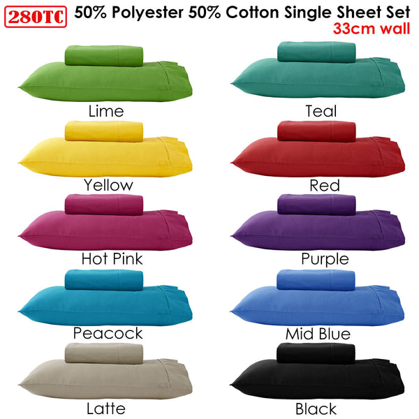 280Tc 50% Polyester Cotton Sheet Set Single Sheets