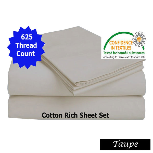 Accessorize 625Tc Cotton Rich Sheet Set Taupe Queen Sheets