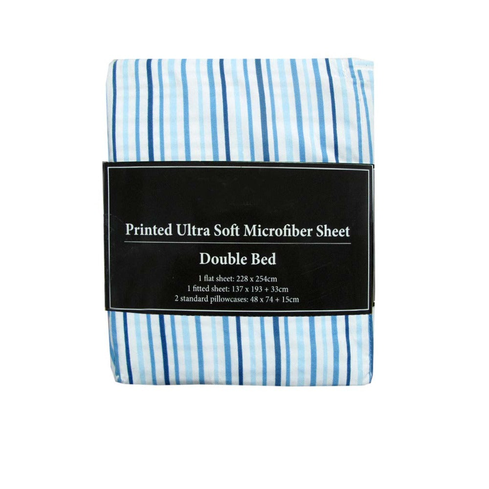 Printed Microfiber Sheet Set Double Blue Lines Sheets