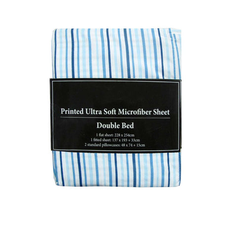 Printed Microfiber Sheet Set Double Blue Lines Sheets