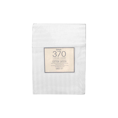 370Tc White Self Striped Cotton Sateen Sheet Set King Sheets