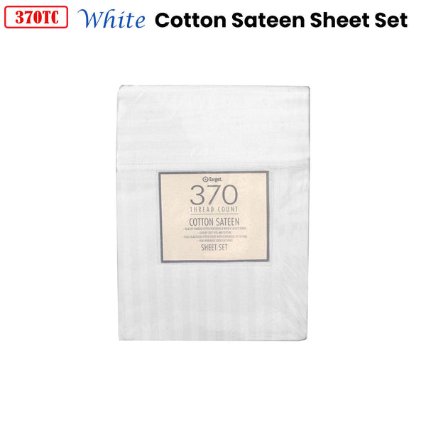 370Tc White Self Striped Cotton Sateen Sheet Set King Sheets