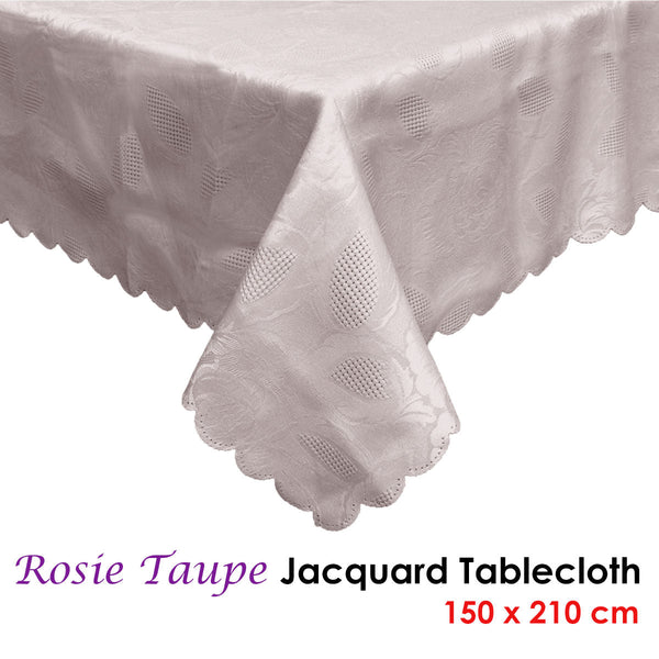 Rossi Rosie Taupe Luxury Tablecloth 150 X 210 Cm Table Cloths