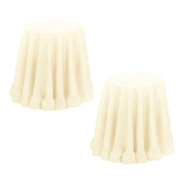 Set Of 2 Round 180Cm Ruffled Table Cloth Cream