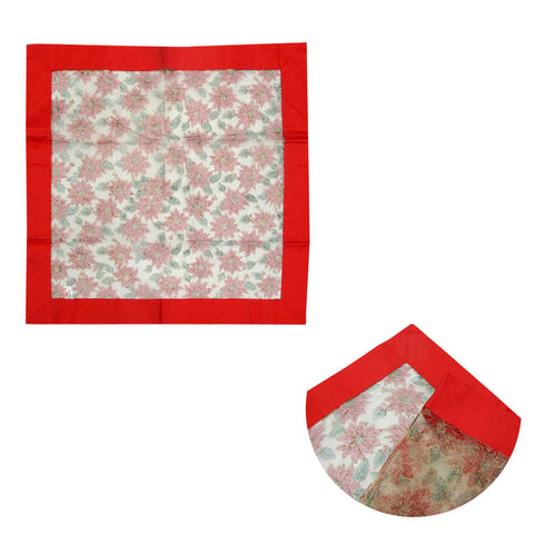 Christmas Red Joyful Floral Sheer Organza Glitter Table Cloth Topper 90 X Cm Seasonal Decorations