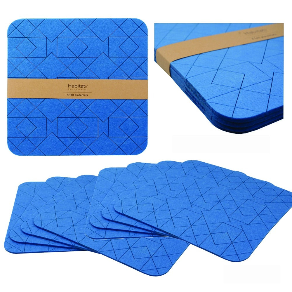 Set Of 8 Felt Cobalt Blue Placemats