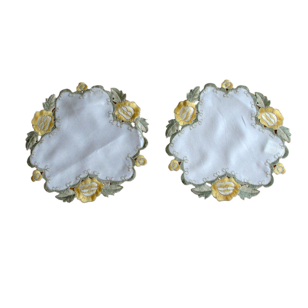 Set Of 2 Embroidered Doilies Floral 11 Placemats
