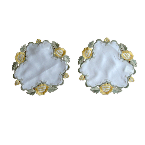 Set Of 2 Embroidered Doilies Floral 11 Placemats