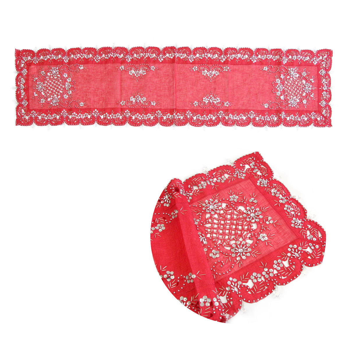 Aurora Beaded Table Runner Diamonte Sequin 40 X 180 Cm Red Table Runners