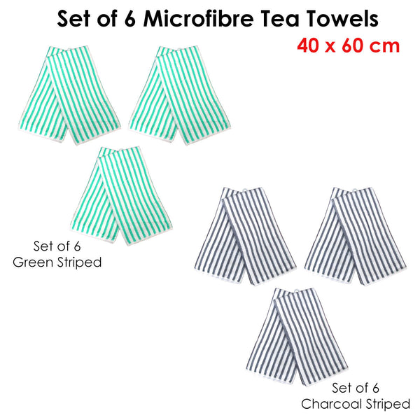 Set Of 6 Microfibre Striped Tea Towels Tea Towels & Dishcloths