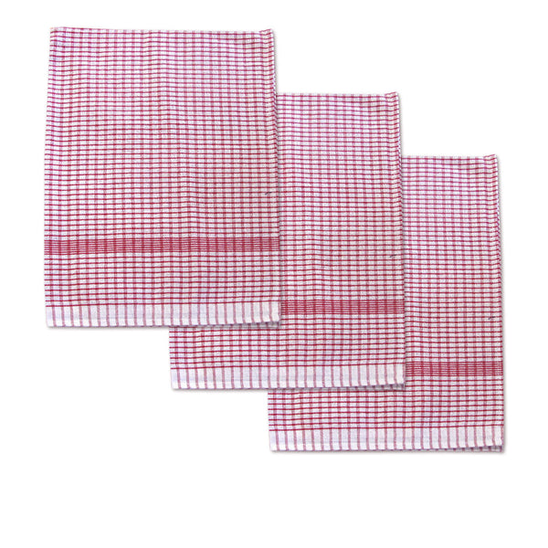 Set Of 3 Jumbo Cotton Checkered Tea Towels 60 X 90 Cm Red Tea Towels & Dishcloths