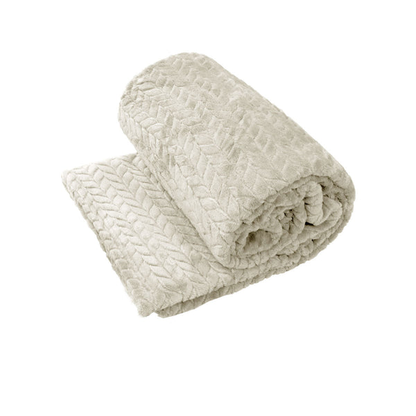 Herringbone Coral Fleece Blanket Throw Rug 150X200 Cm Oyester Blankets