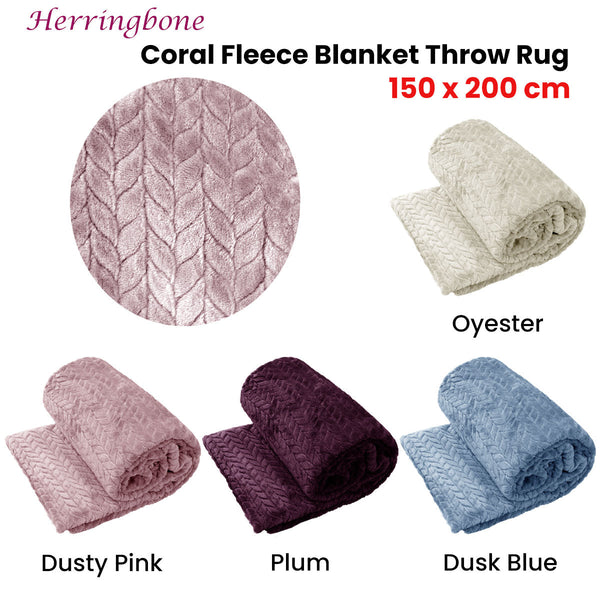 Herringbone Coral Fleece Blanket Throw Rug 150X200 Cm Oyester Blankets