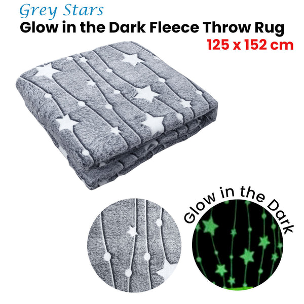 Grey Stars Glow In The Dark Throw Rug 125X152 Cm Throws & Afghans