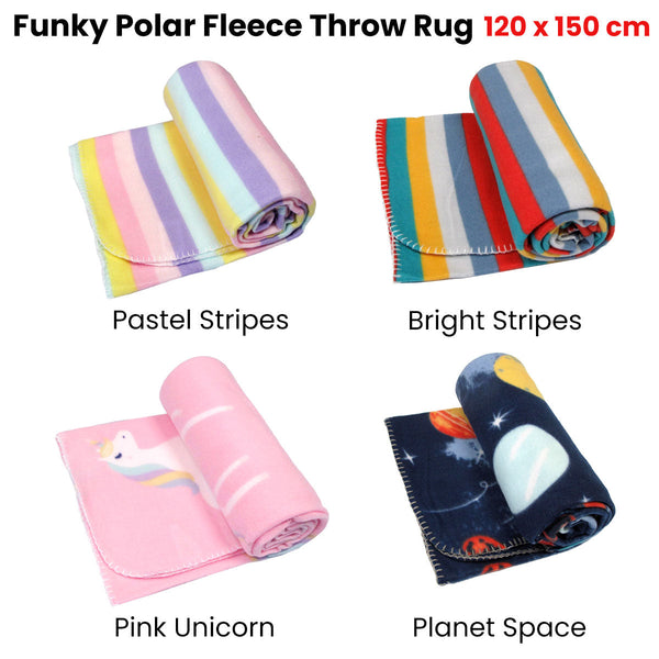 Funky Cute Polar Fleece Throw Rug Pastel Stripes Throws & Afghans