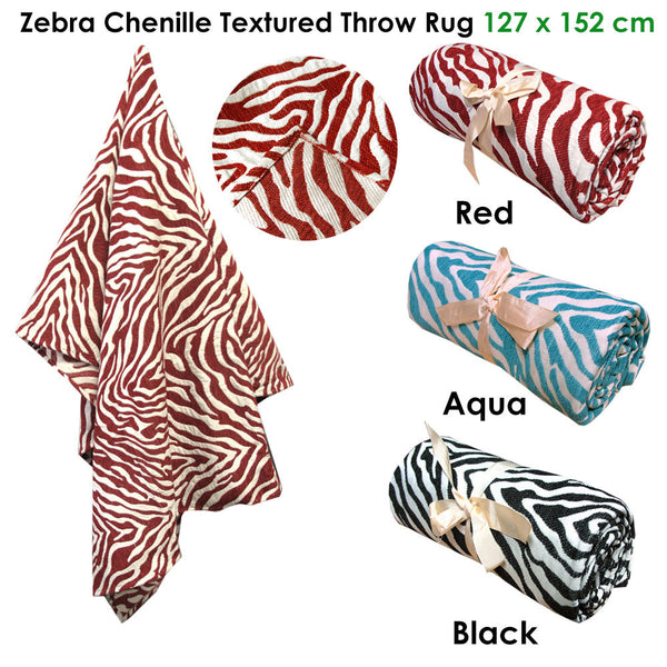 Zebra Chenille Textured Throw Rug Aqua Throws & Afghans