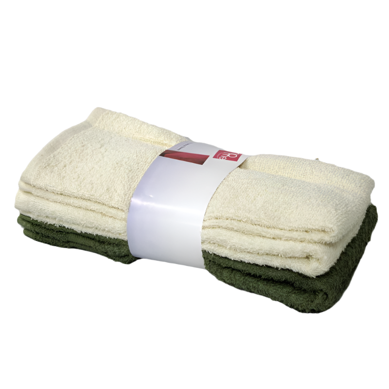 Set Of 4 Budget Cotton Hand Towels 42 X 67 Cm Olive Cream Towels & Washcloths