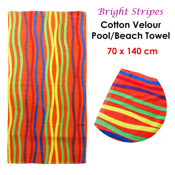 Bright Stripes Cotton Velour Printed Beach Towel Towels & Washcloths