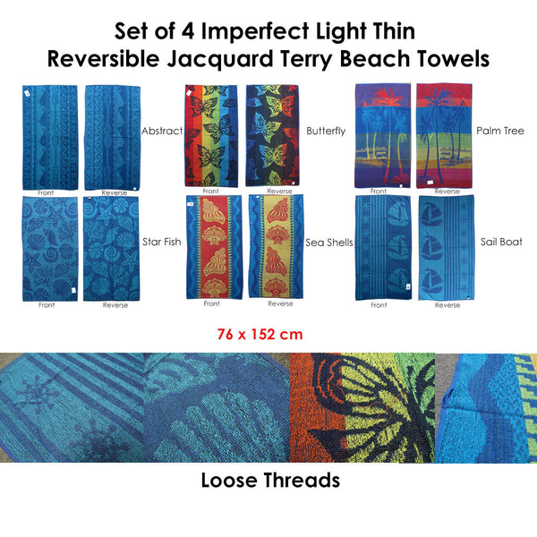 Set Of 4 Imperfect Jacquard Terry Beach Towels Butterfly