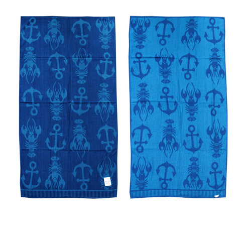 Velour Reversible Beach Towel Blue Lobster Anchor Towels & Washcloths